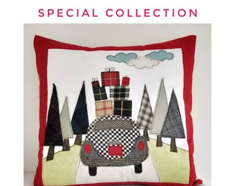 Digital Sewing Pattern (PDF) Driving Home For Christmas Applique cushion cover sew make stitch printable templates project soft furnishings
