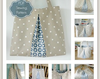 Pleated Tote Bag Shopping holidays beach instructions close up photos tutorial PDF Digital Sewing Pattern