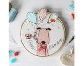 PDF Sewing Instructions Happy Birthday Puppy embroidery Applique Hoop Full size templates included.