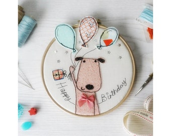 Digital Sewing Instructions (PDF)  Happy Birthday Puppy embroidery Applique Hoop Full size templates included.
