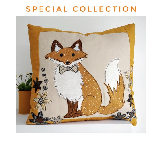 Sewing pattern PDF Mr. Fox Applique cushion cover sew make stitch printable templates 14 inch project soft furnishings home craft