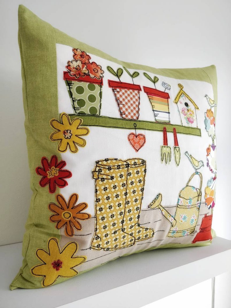 Digital Sewing pattern PDF The Potting Shed Applique cushion cover sew make stitch printable templates 16 inch project soft furnishings image 3