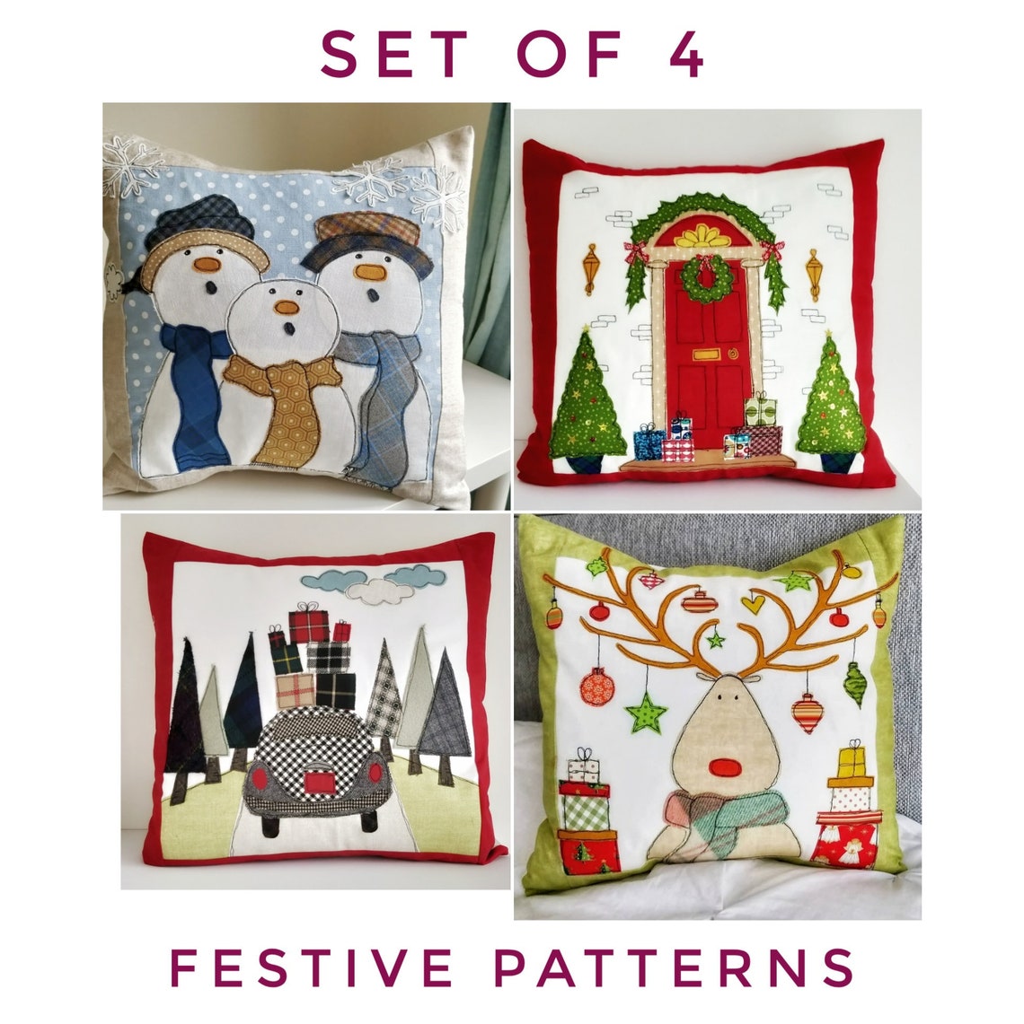 Set of 4 Festive Digital Sewing Patterns PDF Applique Etsy