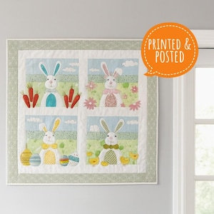 Gedrukt en gepost BUNNY miniquilt muurophanging instructies naaipatroon zelfstudie sjablonen appliqué gedrukt handgemaakt babyshower Pasen