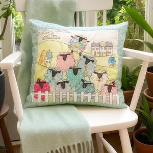 PDF Sewing Pattern Counting Sheep applique cushion cover. printable templates spring decor tutorial instructions how to step-by-step