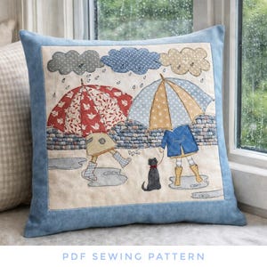 PDF Sewing Pattern  Fun in the Puddles Applique cushion cover sew make stitch printable templates
