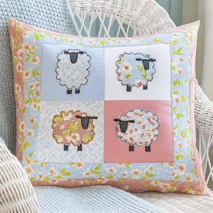 PDF Spring Sheep Applique cushion cover digital sewing pattern pdf sew make stitch printable templates 18 inch  project soft furnishings