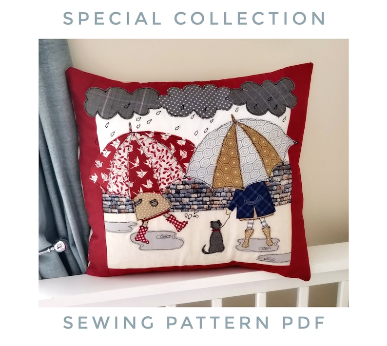 Digital Sewing Pattern PDF Fun in the Puddles Applique cushion cover sew make stitch printable templates image 1