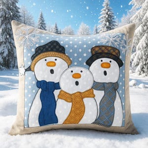 PDF Sewing Pattern SNOWMEN Applique cushion cover printable templates 16 inch project soft furnishings