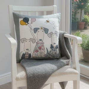 PDF Sewing Pattern Puppy Dogs Applique cushion cover sew make stitch printable templates included tutorial instructions how to