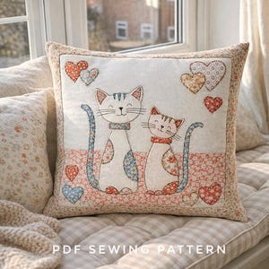 PDF Kitty Cats Cushion Cover Patchwork and Applique Sewing Pattern - Etsy