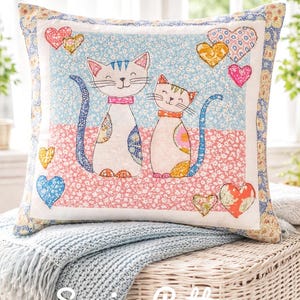 Wzór do szycia poszewki na poduszkę „Kotki” w formacie PDF z aplikacją i łatką