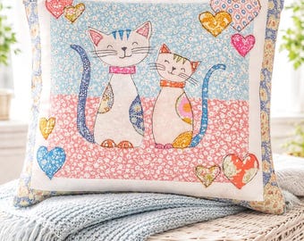 PDF Kitty Cats cushion cover patchwork and applique sewing pattern