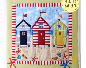 Printed and Posted to you Beach Huts Cushion Cover and Mini Quilt Sewing Intructions with full size templates