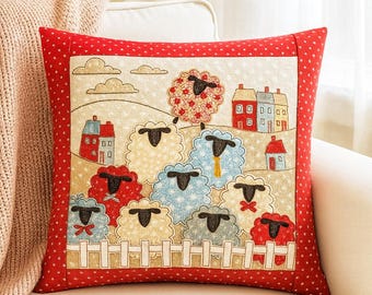 Counting Sheep Applique Cushion Cover Sewing Pattern (PDF)