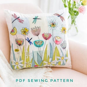 PDF Spring Meadow cushion cover patchwork and applique sewing pattern