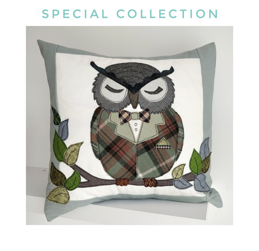 Digital Sewing Pattern PDF Barny Owl Applique Cushion Cover Sew Make