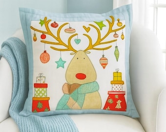 PDF Sewing Pattern  Reindeer applique cushion cover printable templates 16 inch project soft furnishings
