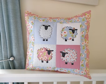 Spring Sheep Applique cushion cover digital sewing pattern pdf sew make stitch printable templates 18 inch  project soft furnishings