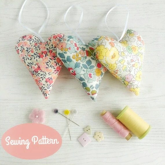 digital sewing pattern pdf hearts hanging tutorial printable etsy