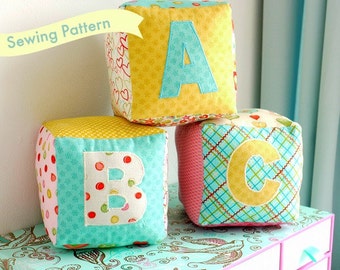 Digital Sewing Pattern (PDF) Baby Blocks plushie soft toy nursery home Alphabet Number and Motifs digital Sewing Guide instant download