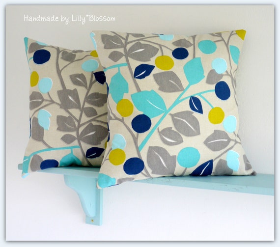 Items similar to Handmade Pair of Cushion Covers in Teal Flora 100 cotton Fabric on Etsy
