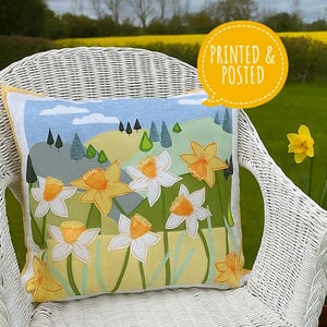 Daffodil Meadow cushion cover patchwork and applique printed sewing pattern
