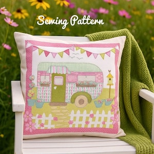 PDF Sewing Pattern Caravan Camping Applique cushion cover sew make stitch printable templates 16 inch  project soft furnishings