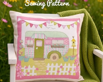 PDF Sewing Pattern Caravan Camping Applique cushion cover sew make stitch printable templates 16 inch  project soft furnishings