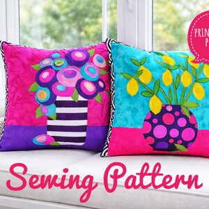 Lemon and Rose Vase cushion cover set patchwork and applique printed sewing patterns