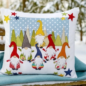PDF Sewing Pattern Christmas Gnomesapplique cushion cover printable templates 16 inch project soft furnishings