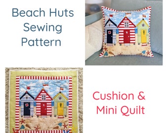 Digital Beach Huts Cushion Cover and Mini Quilt Sewing Intructions with full size templates PDF Instant Download