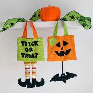 PDF Sewing Pattern Halloween Trick or Treat Bag with templates and full instructions. Wicked witch pumpkin bat goodie bag ghost