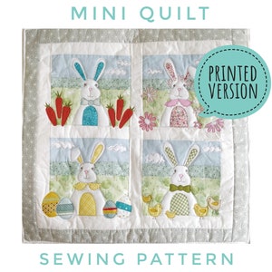 Printed and posted BUNNY Mini Quilt Wall Hanging Instructions Sewing Pattern Tutorial Templates applique printed handmade Baby shower Easter