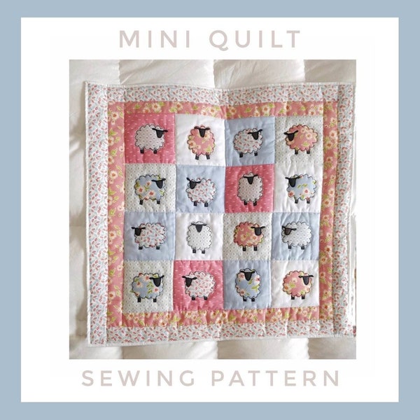 Spring Sheep Mini Quilt Wall Hanging Instructions Sewing Pattern Tutorial Templates applique pdf handmade