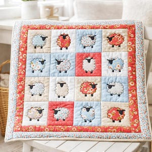 PDF 春の羊ミニキルト壁掛け説明書 縫製パターンチュートリアルテンプレートアップリケPDF手作り