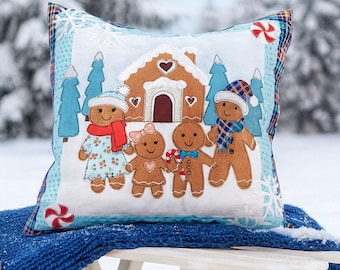 Gingerbread Family Cushion Appliqué Sewing Pattern | Christmas Cushion Cover | Freemotion Embroidery | PDF Download