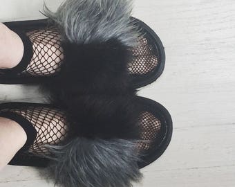 Faux Fur Slide Sandal with Ballerina Ties