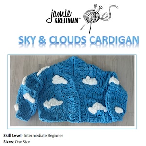 Cloud Cardigan Knit Pattern, Chunky Cloud Knit Cardigan Pattern, Blue Sky Fluffy Cloud Cardigan Knit Pattern, Digital Instant Download image 8