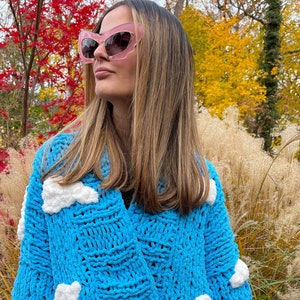 Cloud Cardigan Knit Pattern, Chunky Cloud Knit Cardigan Pattern, Blue Sky Fluffy Cloud Cardigan Knit Pattern, Digital Instant Download image 1