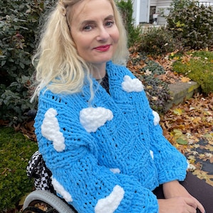 Cloud Cardigan Knit Pattern, Chunky Cloud Knit Cardigan Pattern, Blue Sky Fluffy Cloud Cardigan Knit Pattern, Digital Instant Download image 5