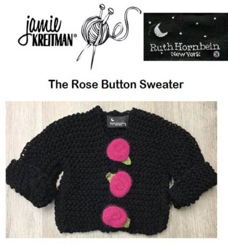Rose Button Cardigan for Baby Knit Pattern, Rose Button Cardigan for Toddler Sweater Pattern, Infant Knit Pattern, Digital Download image 1
