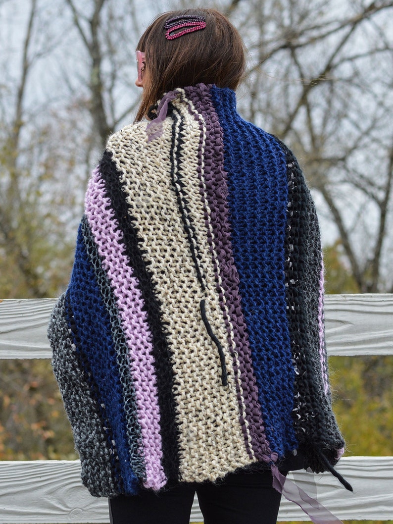 Hand Knit Wrap with Big Button, Hand Knitted Shawl Wrap, Handknit Poncho Wrap with Button, Craft Core wrap image 4