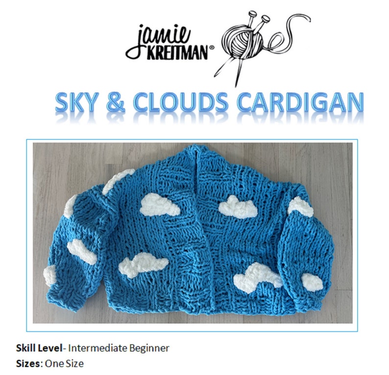 Cloud Cardigan Knit Pattern, Chunky Cloud Knit Cardigan Pattern, Blue Sky Fluffy Cloud Cardigan Knit Pattern, Digital Instant Download image 8