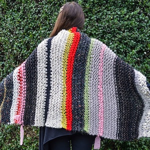 Craft Core Handknit Wrap with Big Button, Handknit Shawl Wrap, Multicolor Knit Wrap, Handknit Poncho Wrap, Gift for Mom image 5