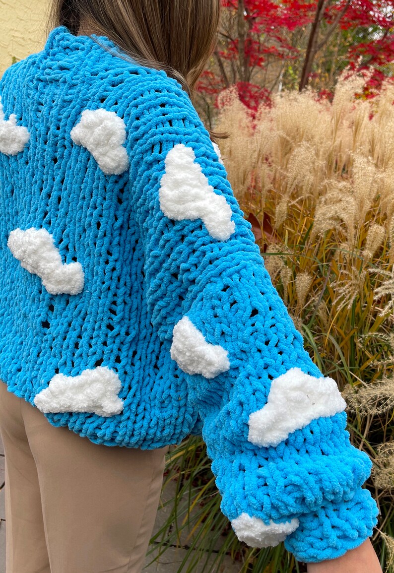 Cloud Cardigan Knit Pattern, Chunky Cloud Knit Cardigan Pattern, Blue Sky Fluffy Cloud Cardigan Knit Pattern, Digital Instant Download image 7