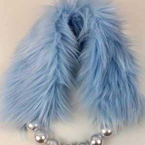 Faux Fur Pearl Collar Necklace, Vegan Fur Pearl Scarf, Fake Fur Pearl Accessory, Glamour Scarf, Valentines Day Gift image 4