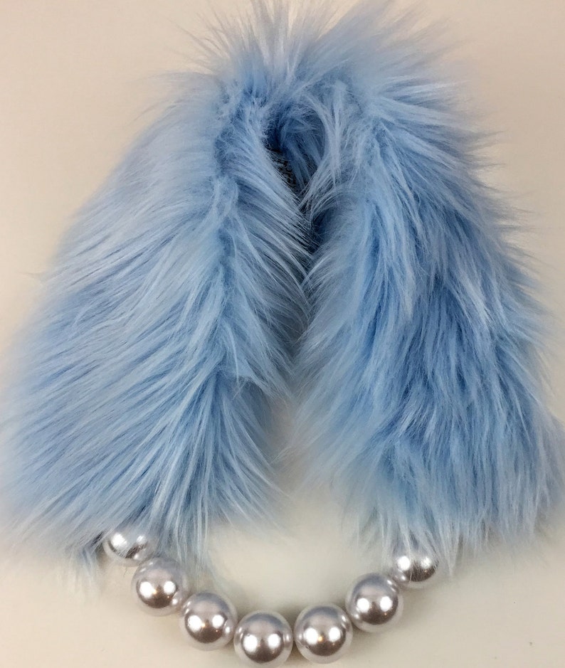 Faux Fur Pearl Collar Necklace, Vegan Fur Pearl Scarf, Fake Fur Pearl Accessory, Glamour Scarf, Valentines Day Gift image 4