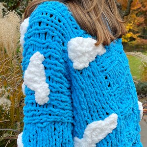 Cloud Cardigan Knit Pattern, Chunky Cloud Knit Cardigan Pattern, Blue Sky Fluffy Cloud Cardigan Knit Pattern, Digital Instant Download image 6