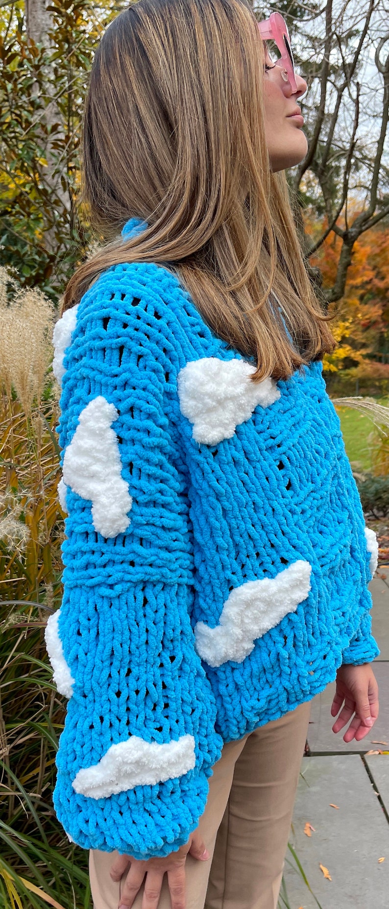 Cloud Cardigan Knit Pattern, Chunky Cloud Knit Cardigan Pattern, Blue Sky Fluffy Cloud Cardigan Knit Pattern, Digital Instant Download image 6